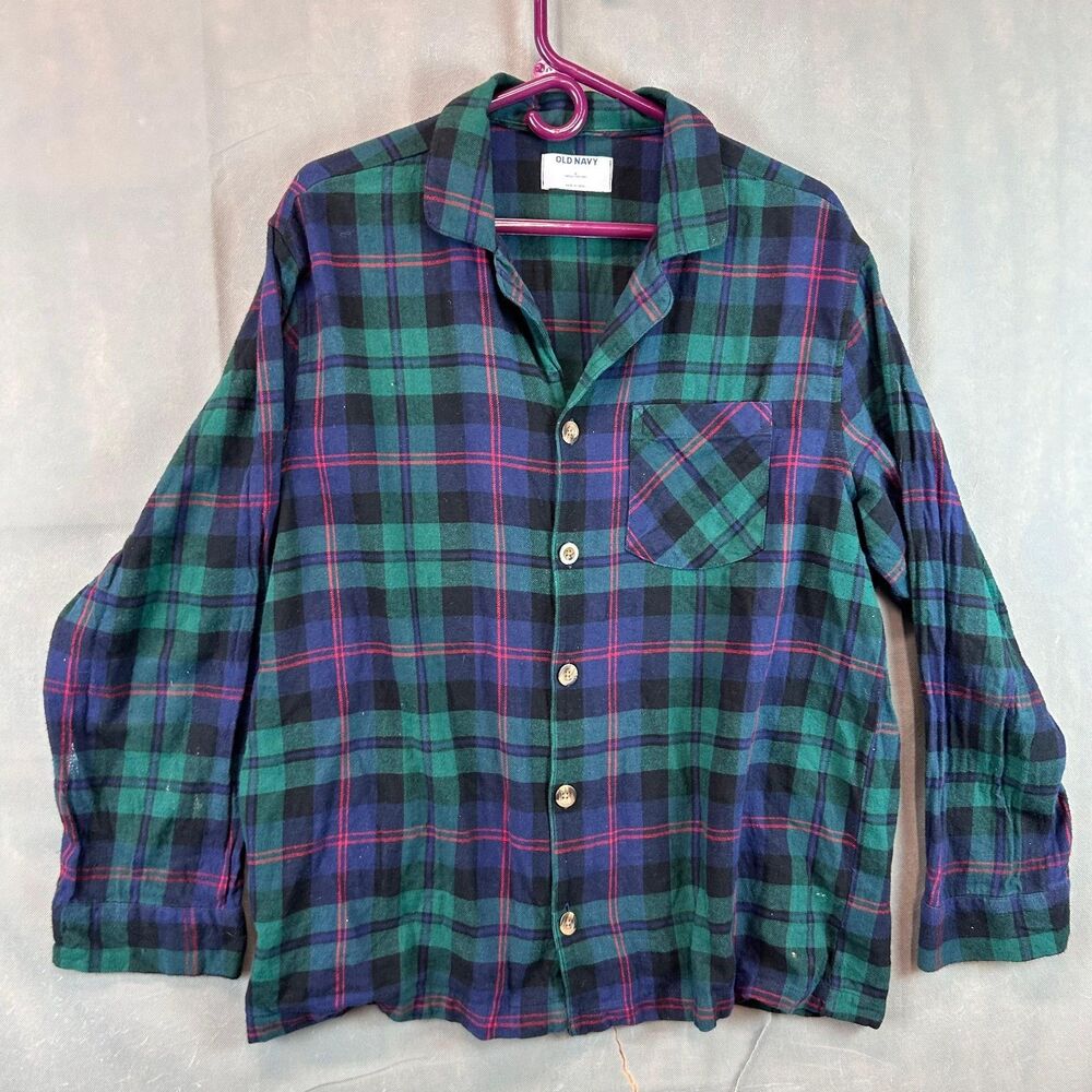 Old Navy Flannel Shirt Women's Large Tall Plaid Button Up Pajama Sleep Collared
